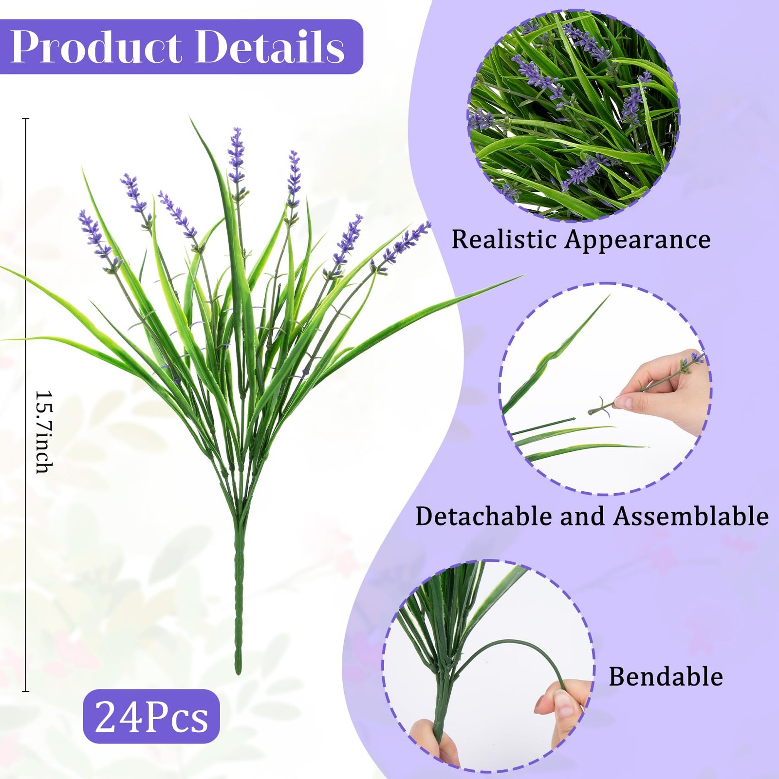 Besteek 24 Bundles Artificial Plants Flowers Outdoor, Faux Lavender Flowers F…
