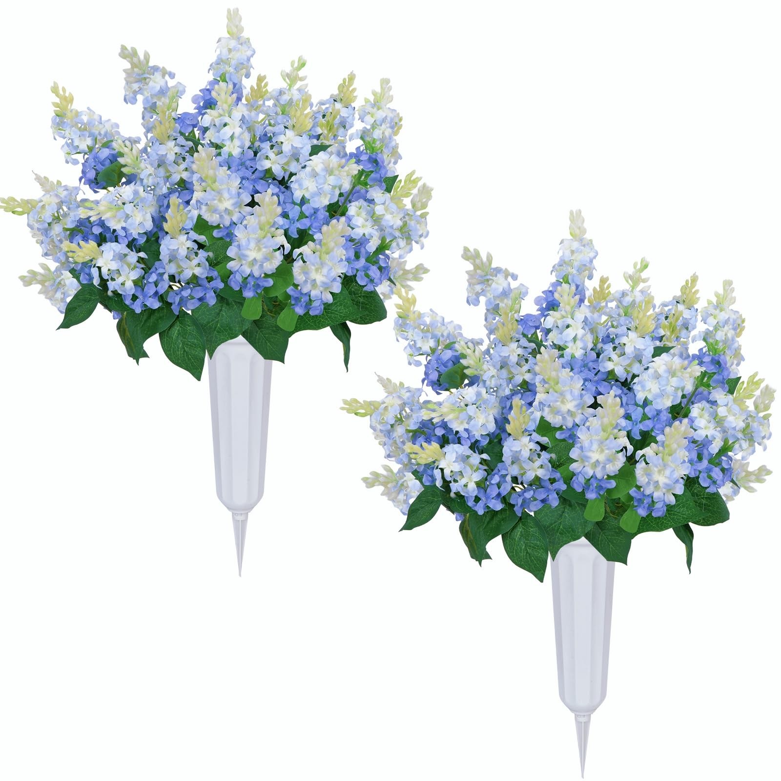 2 Sets Artificial Flowers for Cemetery with Vase 20Inch UV Resistant Grave De…