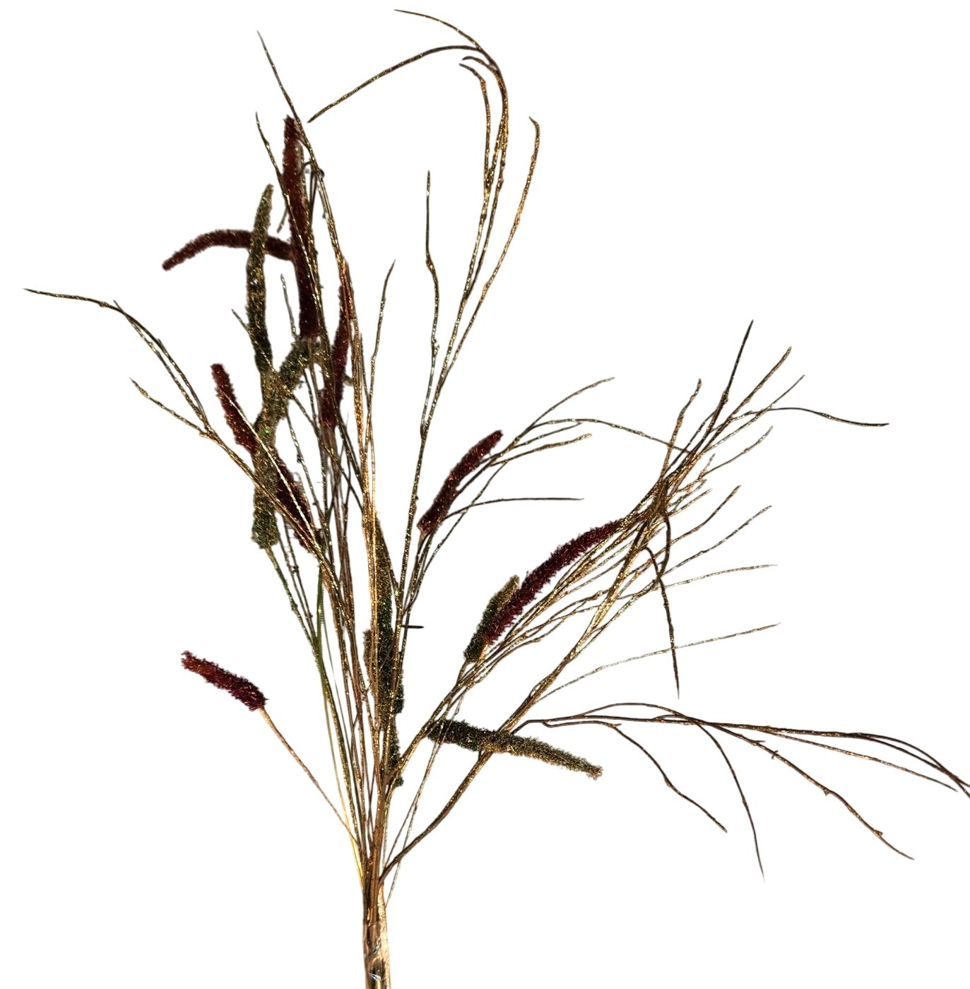 Glitter Artificial Floral Grass Spray Red & Gold Decorative Branch Stems Christm