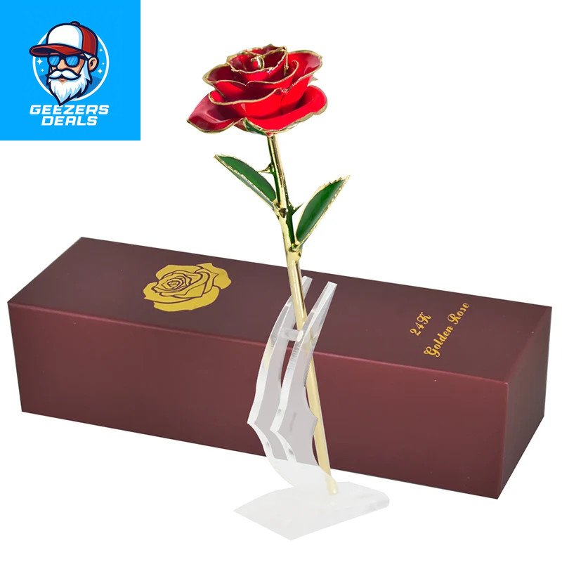Gifts for Women 24K Gold Dipped Rose with Stand Eternal Flowers Forever Love in