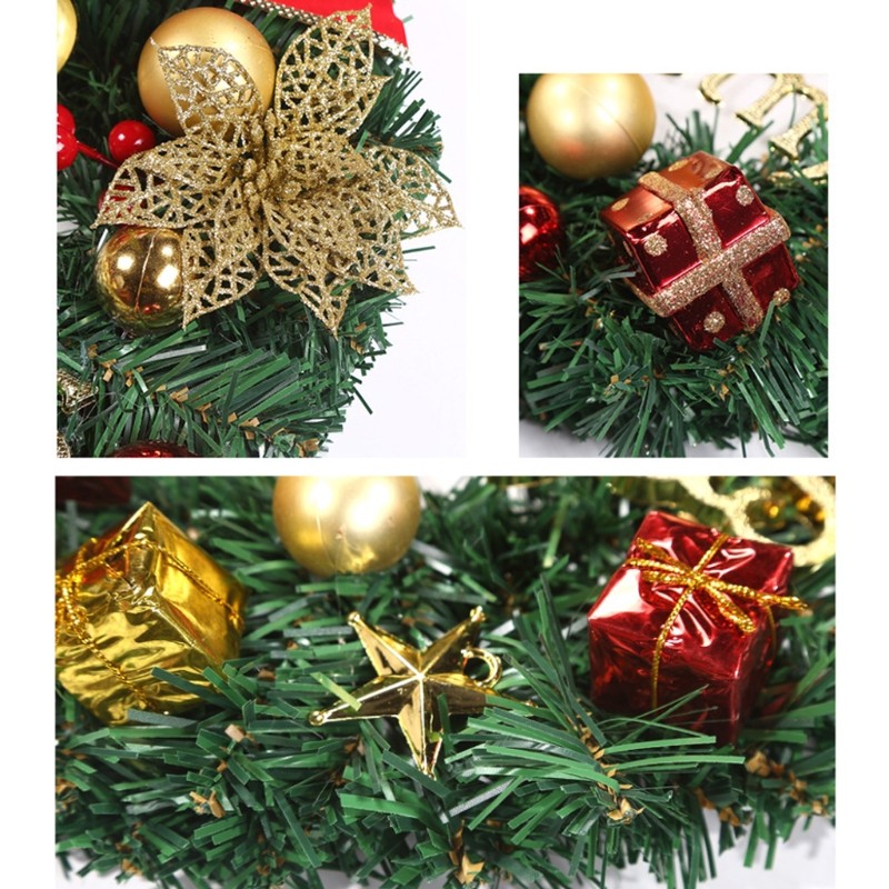 11 Inch Wreath with Bows and Gold Bells Artificial Branch Door Garland