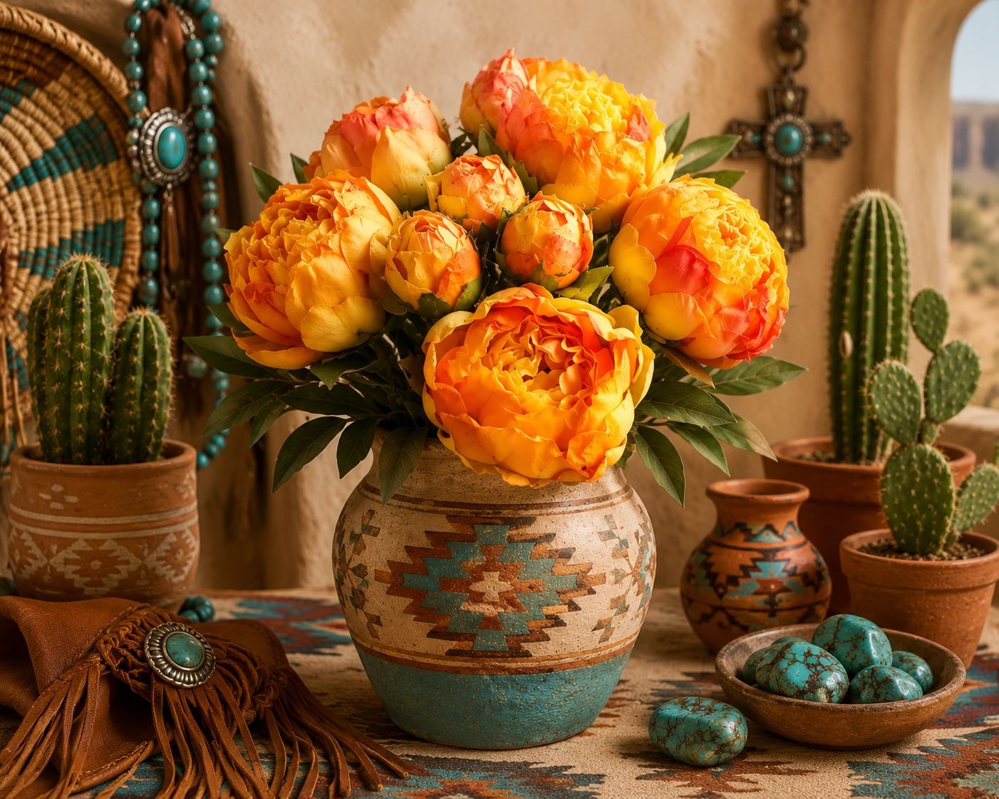 Golden Peony Bouquet Faux Flowers Autumn Decor Rustic Farmhouse Western Floral A
