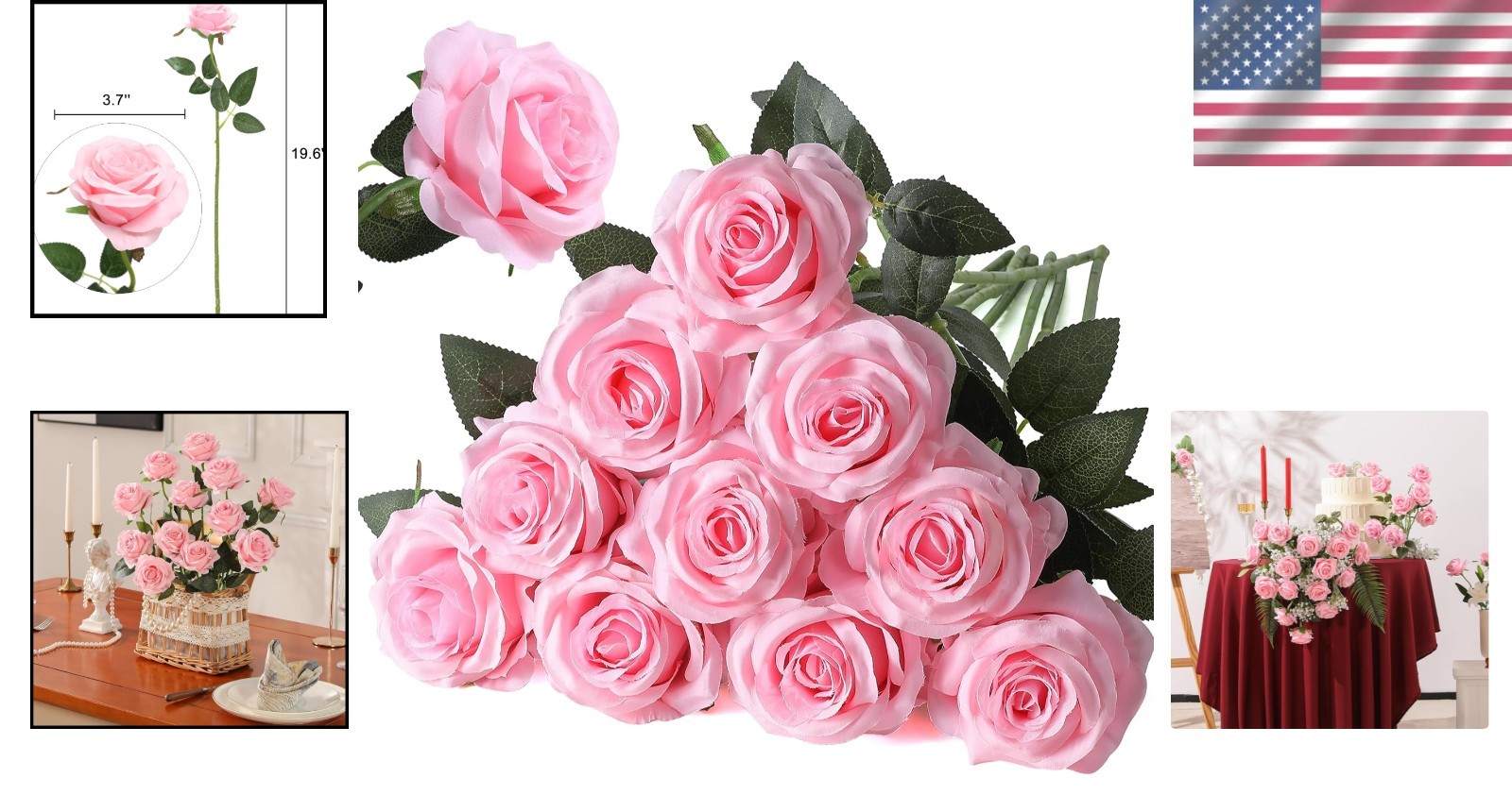 Versatile 10pcs Lifelike Pink Rose Bouquet for Home, Wedding & Party Decorations