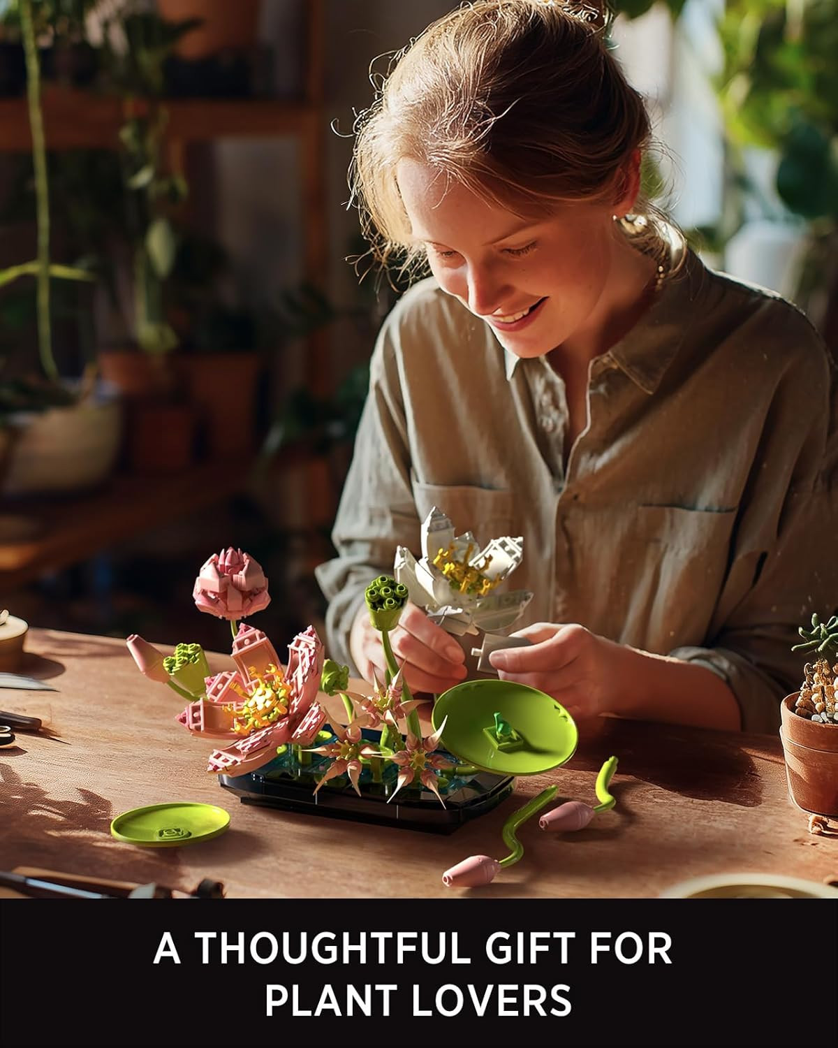 Lotus Flower Building Set for Adults, Botanical Decoration for Table or Office,