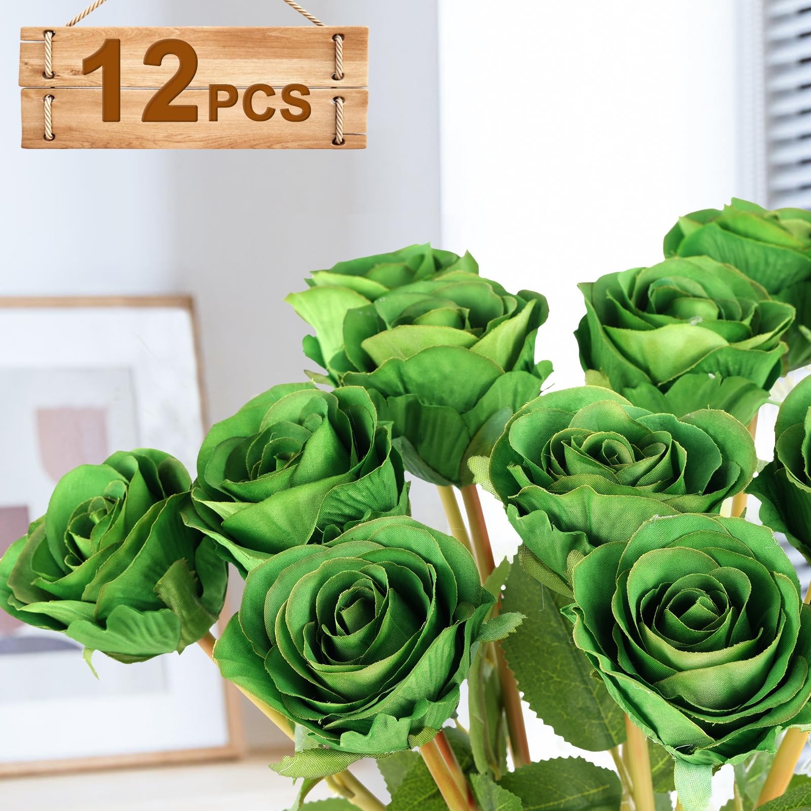 Black Artificial Fake Silk Roses Flower Bouquet Halloween Gothic Decor 12 PCS