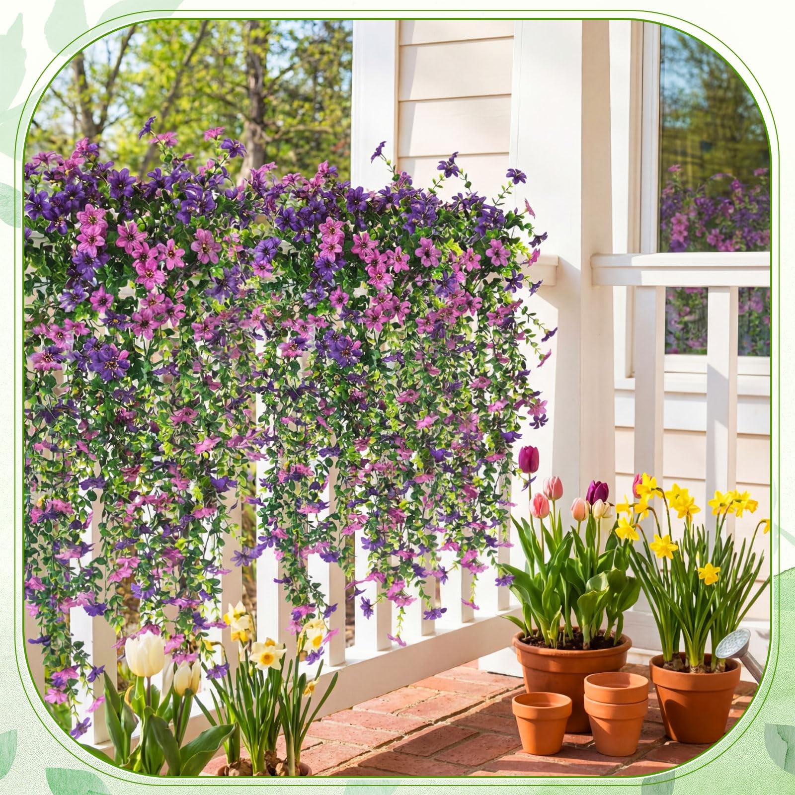 4 Pcs Full & Lush Artificial Hanging Flowers for Outdoors, 64 Branches Total …