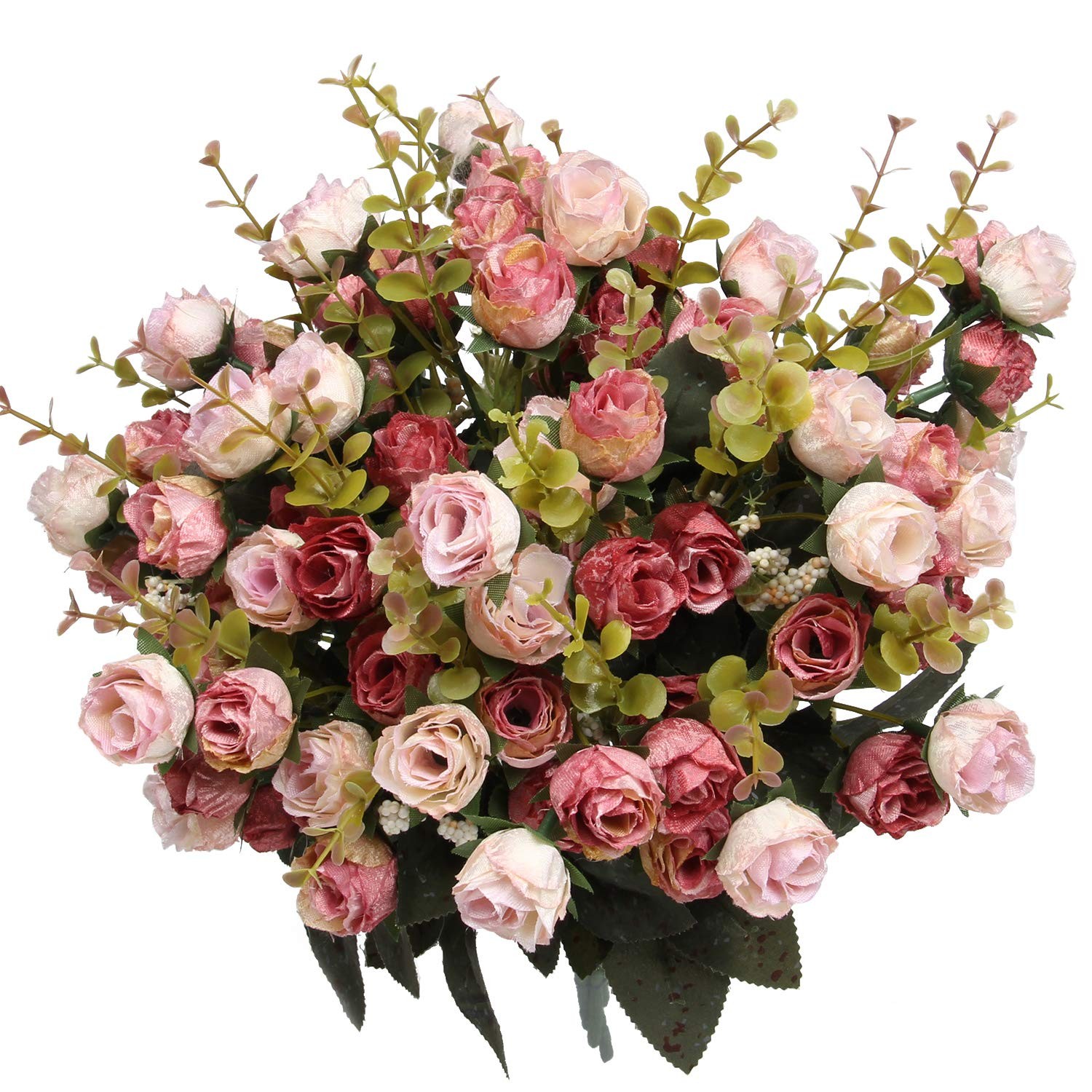 4 PCS 21 Heads Silk Rose Bouquet Mini Artificial Flowers Pink Wedding DIY