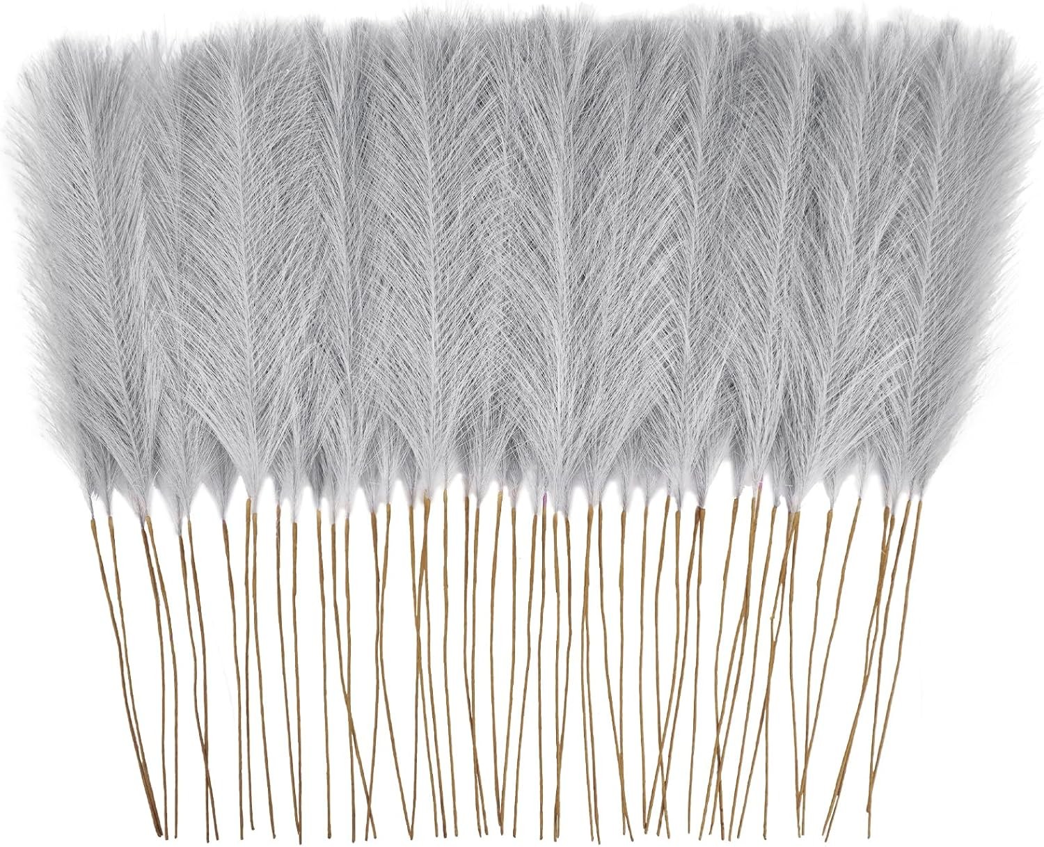 50pcs Faux Pampas Grass Grey, 21.6″ Short Artificial Pompous Grass Floral Fake
