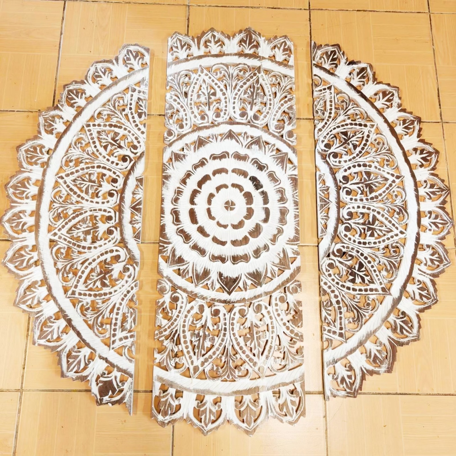 36″ Large Round White Wash Wood Mandala Wall Art Shabby Chic Decor #E