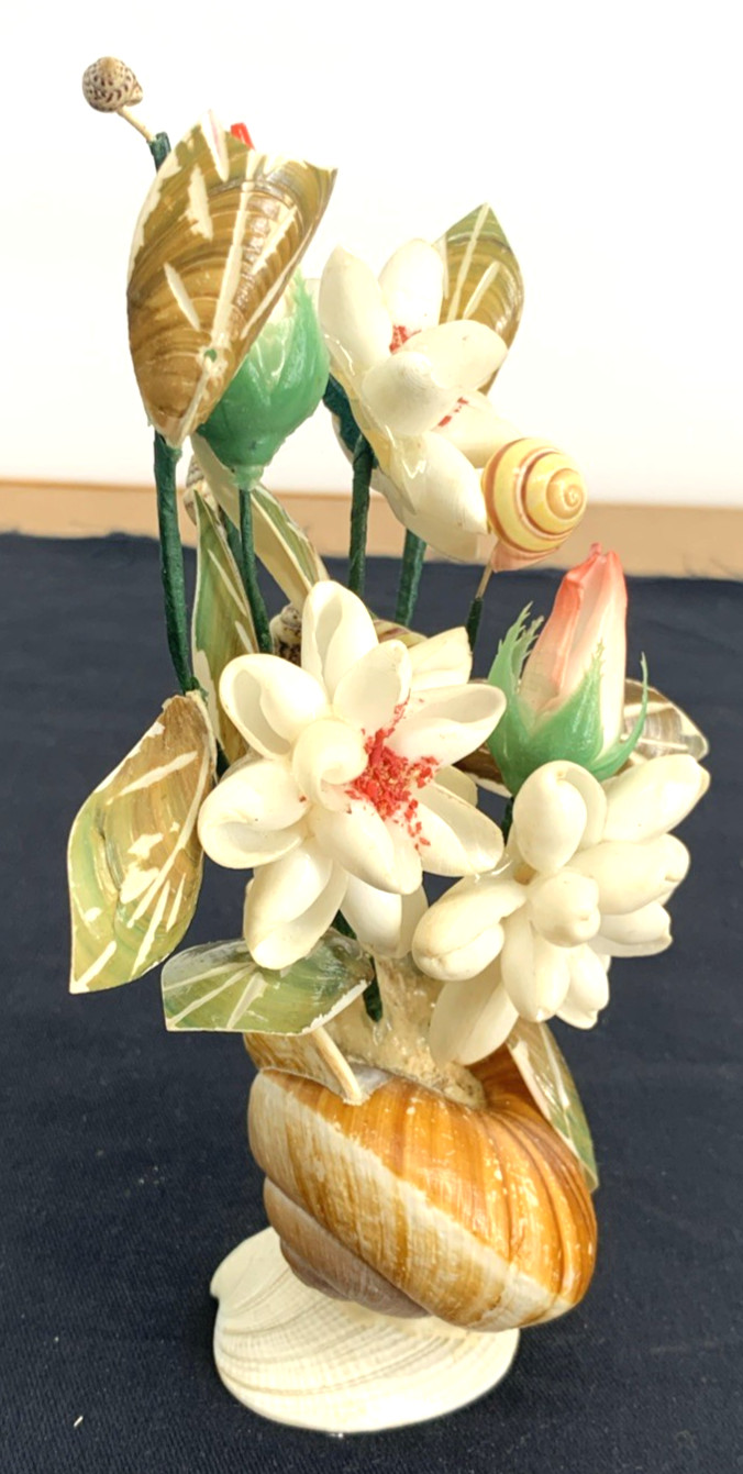 Seashell Flower Bouquet Table Top Hand made 8″ Tall Vintage