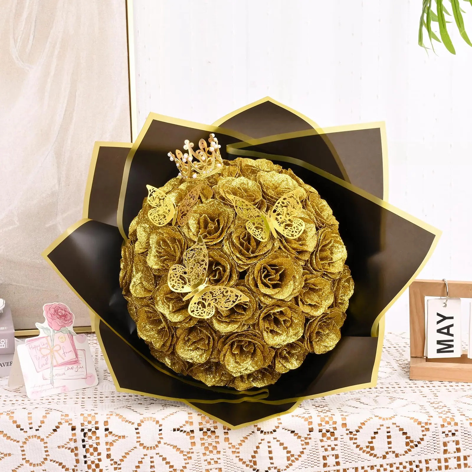 12PCS Glitter Roses Artificial Flowers DIY Bouquet Everlasting Fake Flower