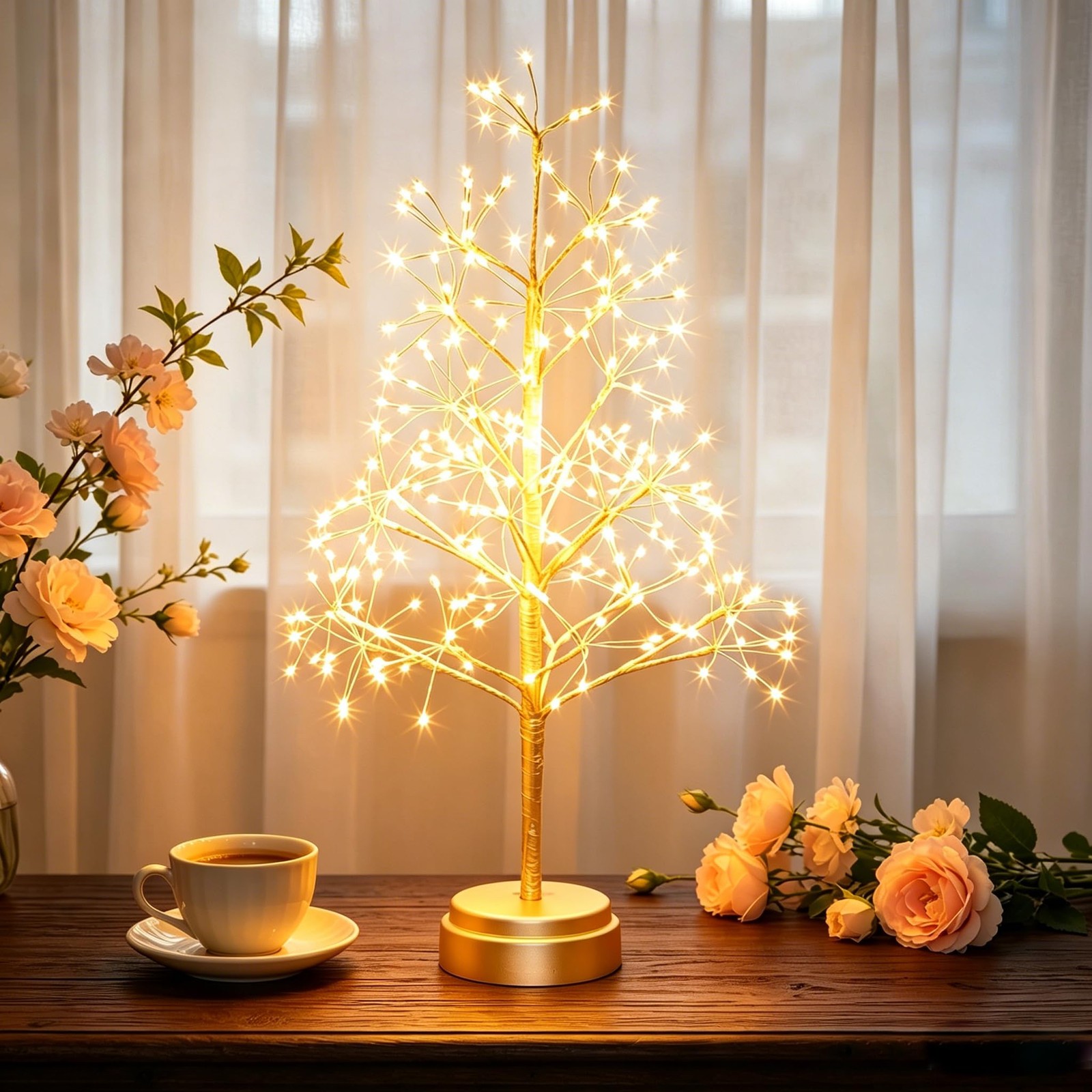 17.7 Inch 250LED Fairy Tree Lamp Artificial Bonsai Lights Decor Golden Glow
