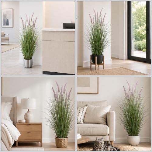 Artificial Cattail Grass 4FT-2 Set, 48″ Fake Outdoor 4FT/47IN Green&purple