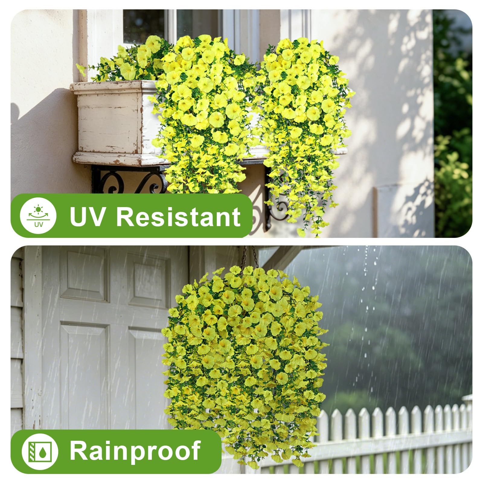 Artificial Flowers for Outdoors, 6-Pack 420 Blooms UV Resistant Hanging Morni…