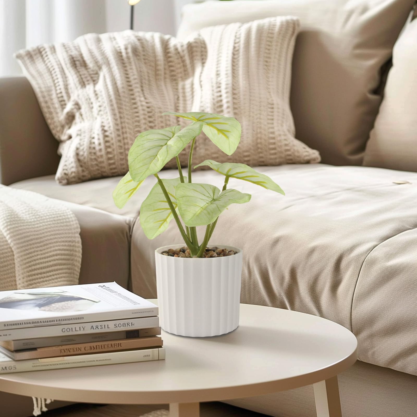 1 PC Small Potted Artificial Plant Faux Greenery Leaf Realistic Fake Decor