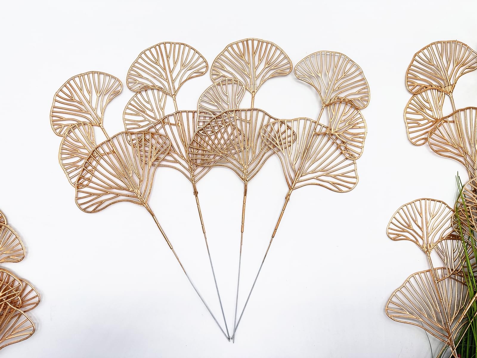 Golden Ginkgo Leaves Stems Christmas Decoration, Artificial Plants Fake Plast…