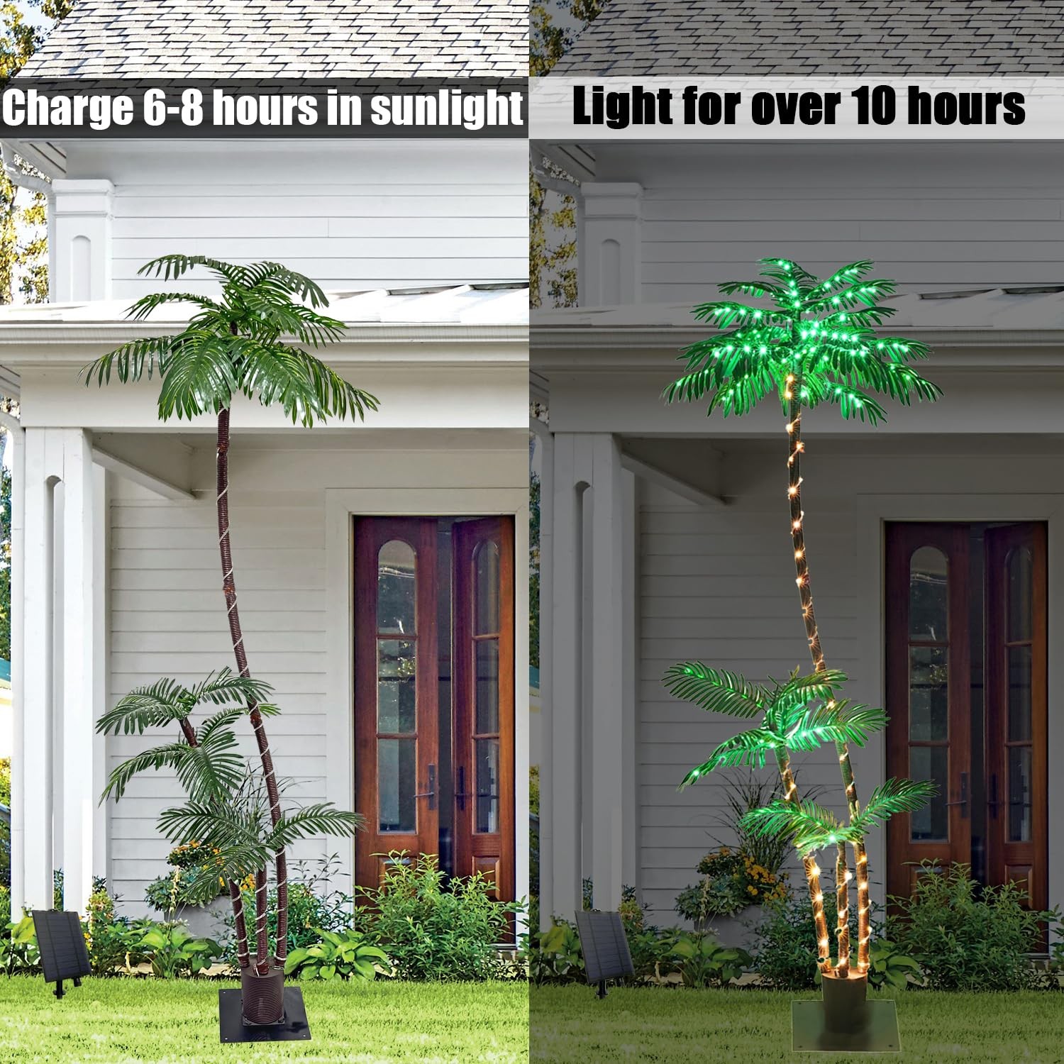 6FT Solar Lighted Palm Trees for Outside Patio Light Up 260 LED Artificial Fa…