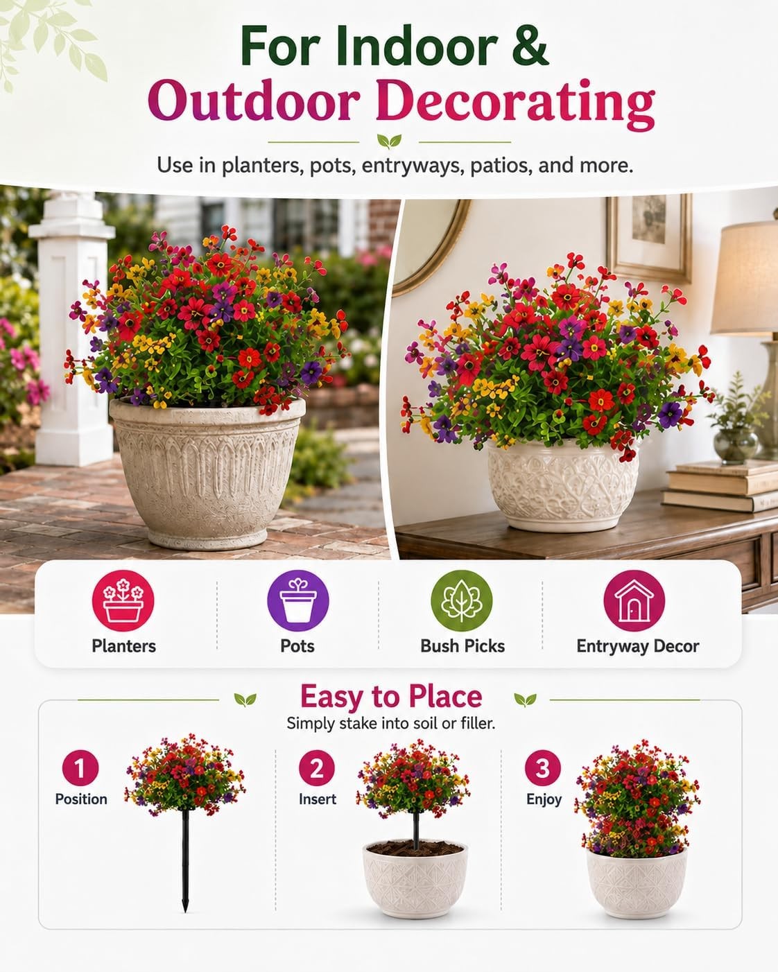 Artificial Violet Flowers with Ground Spike Fake Plants Garden Patio Yard Decor