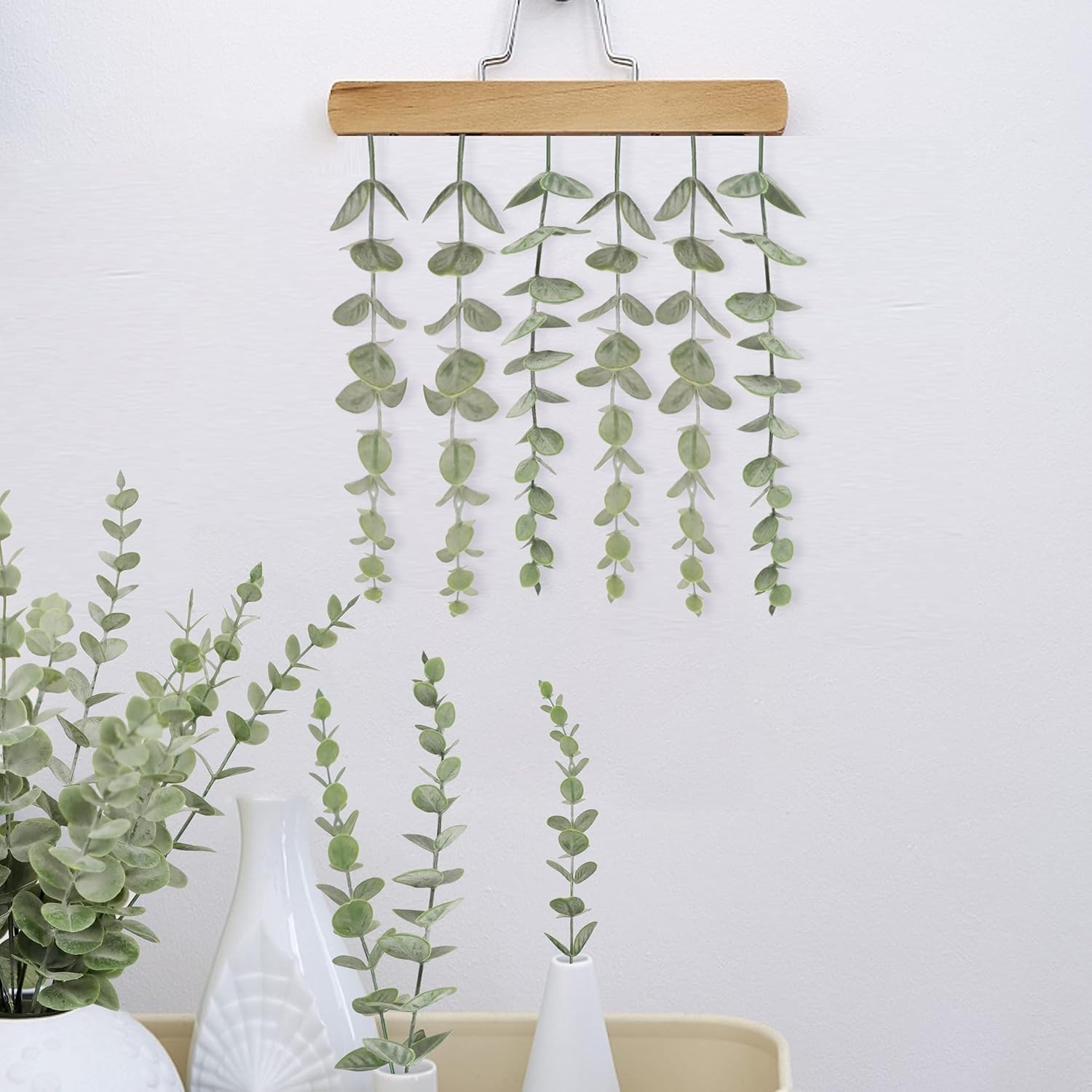18 tallos eucalipto artificial hojas falsas para centros de mesa boda decoracion