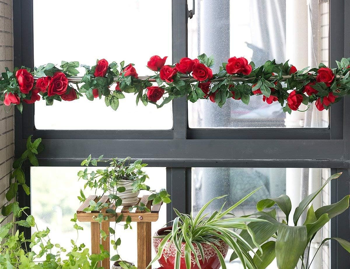 2 Pack (16FT) Artificial Rose Vine Flowers Plants Fake Flower Vine for Wedding H