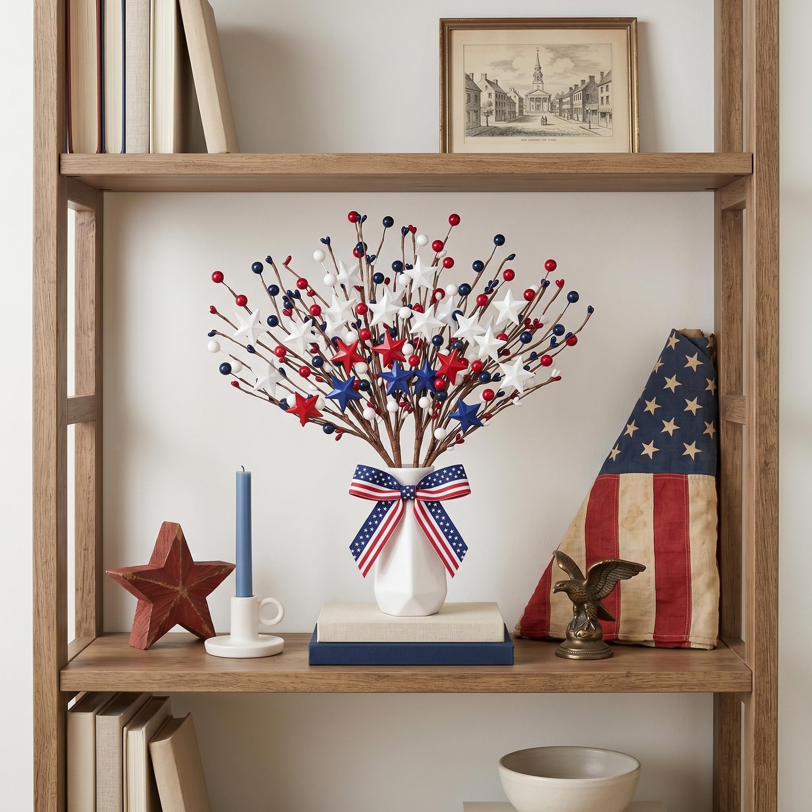 4 Pcs 4th of July Decorations Star Sprays, Red White and Blue Patriotic Decor…