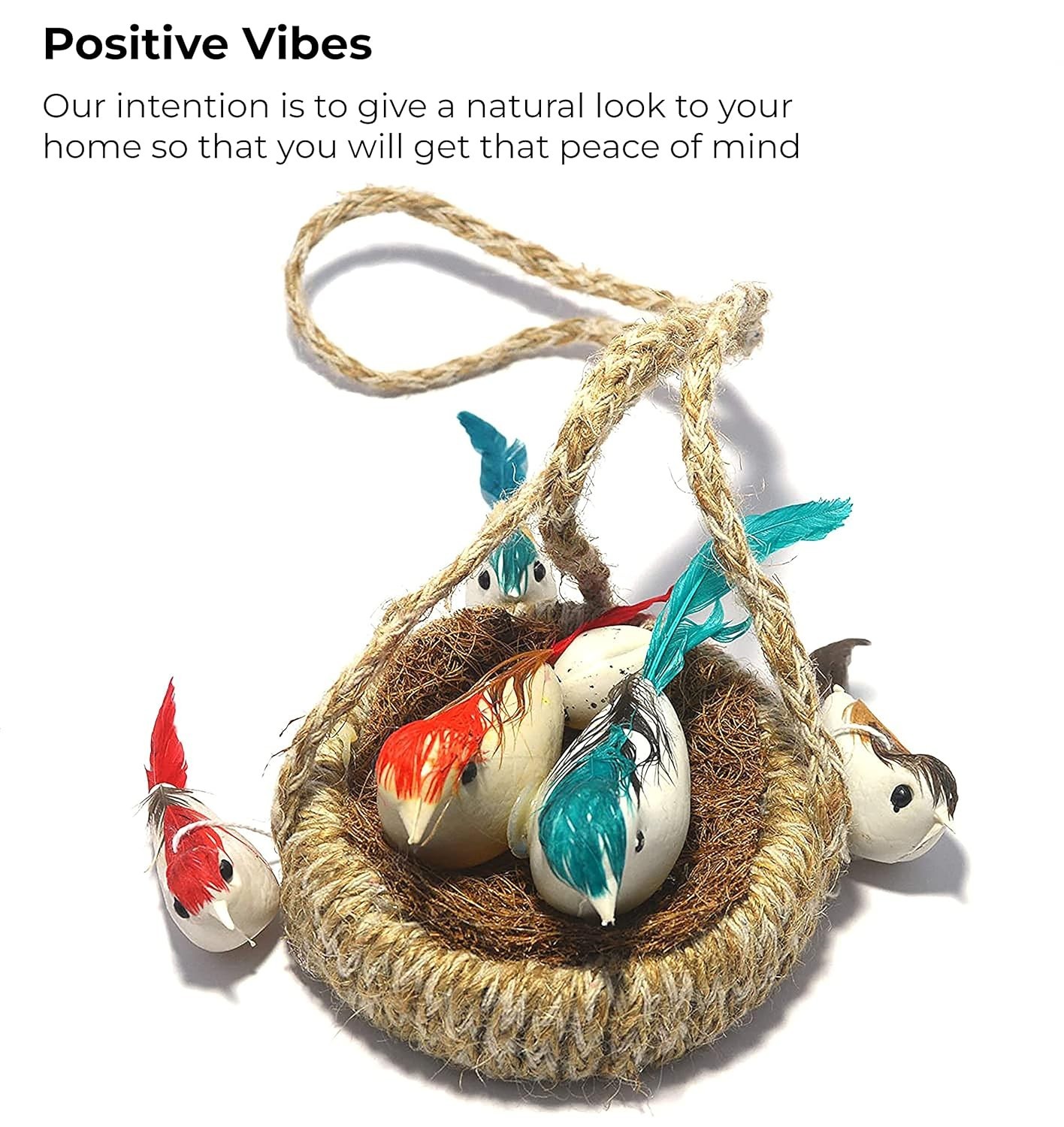 Handmade Artificial Hanging Nest with 5 Birds Jhumar Showpiece Chidiyan