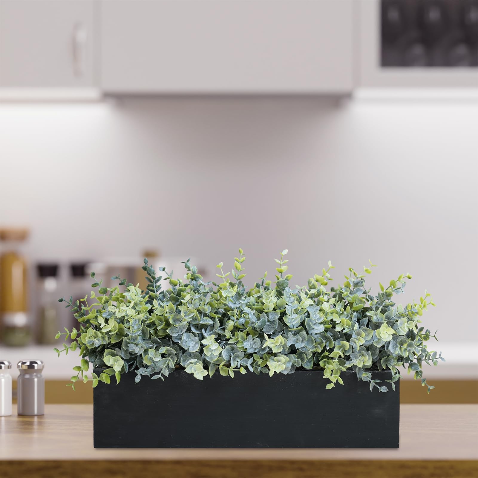 Winlyn 14″ Artificial Eucalyptus Arrangement Faux Plants in Black Rectangular