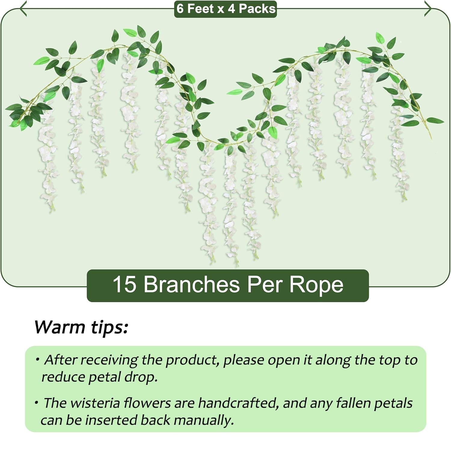 60 Branches Wisteria Hanging Flowers, 4Pcs Wisteria Artificial Flowers Garlan…
