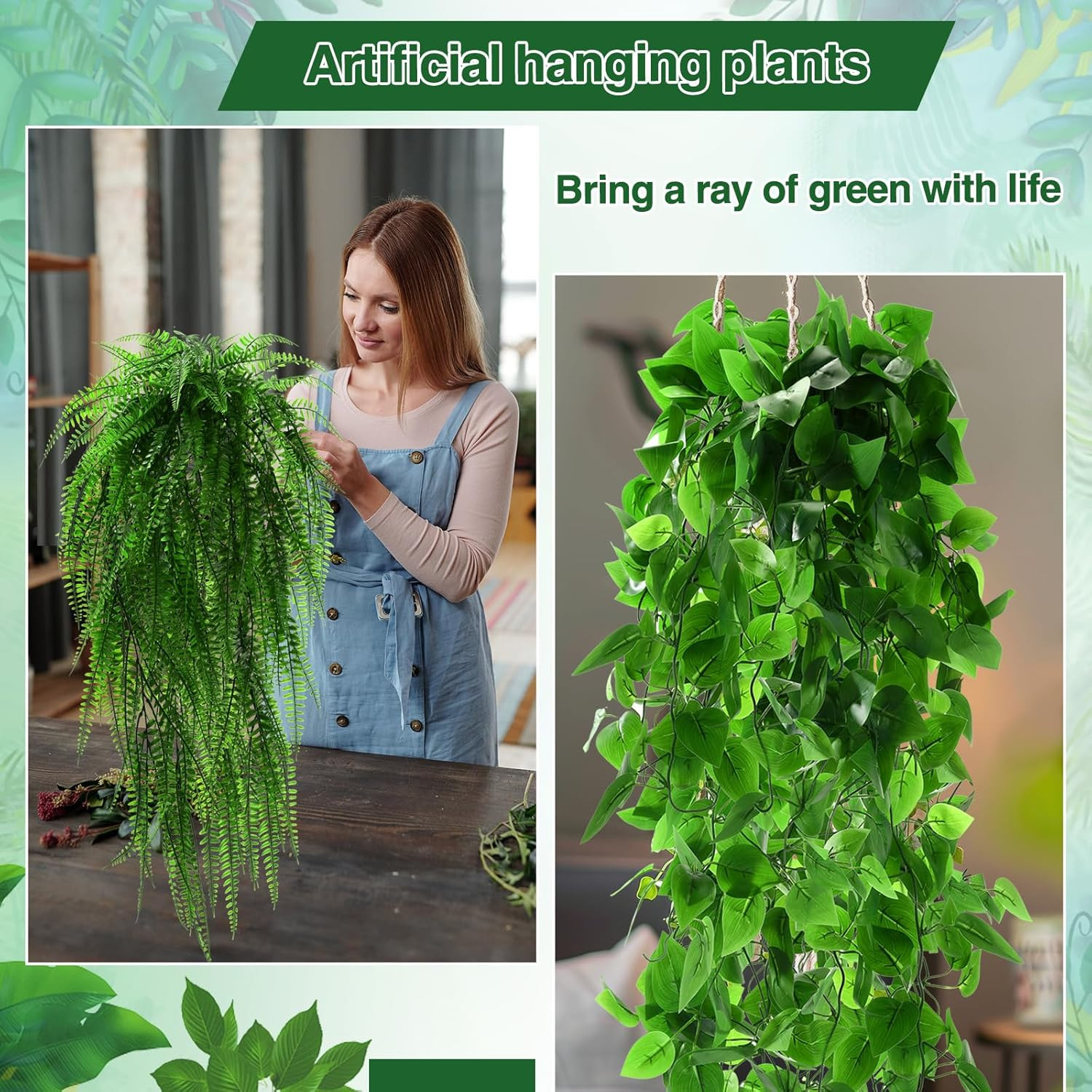 48 Pcs Fake Hanging Plants – Ferns, Ivy, Eucalyptus & More for Indoor/Outdoor De