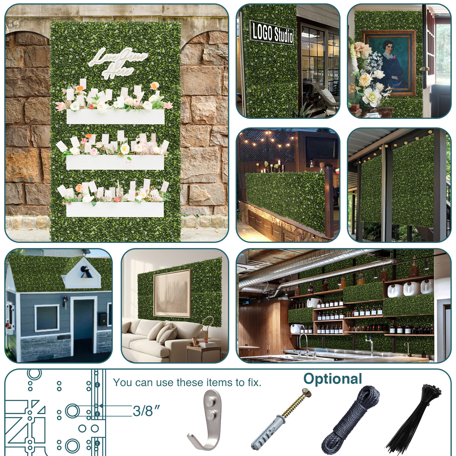 18″x18″ Artificial Ivy Mats Wall Hedge With Hard Panel for Indoor Outdoor Decor
