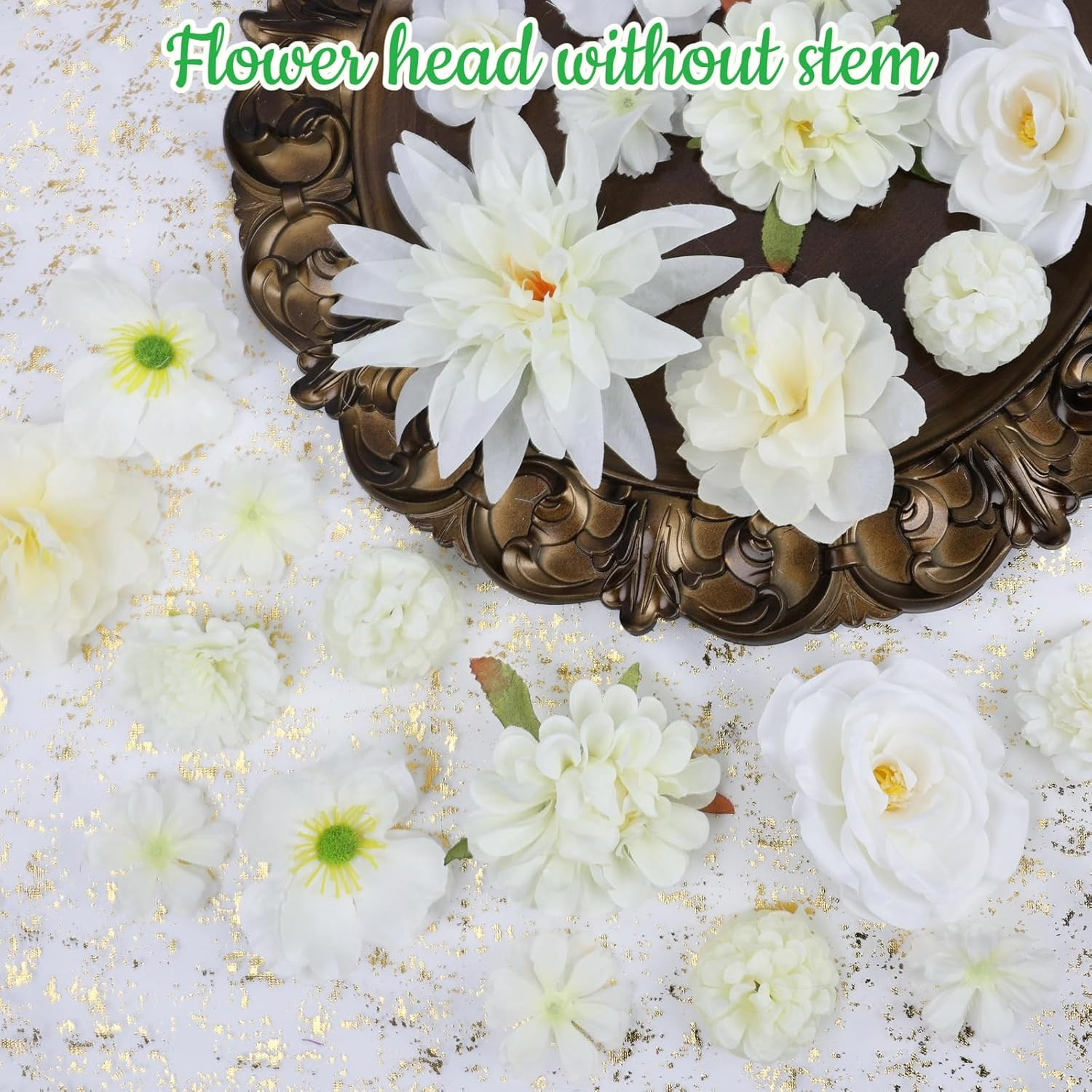 56 PCS Artificial Flower Heads White Bulk Fake Rose Peony Hydrangea Faux Flowers