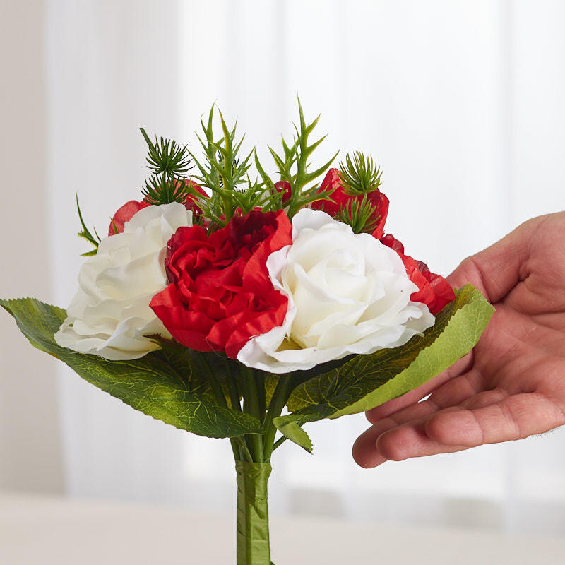 Set of 2 – 10″ Artificial Christmas Red Rose and Peony Bouquets