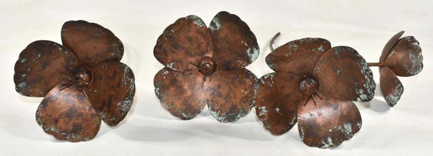 Pottery Barn SAMPLE 3 Pcs Metal Flowers Poppies Poppy Stems Copper Color NO VASE