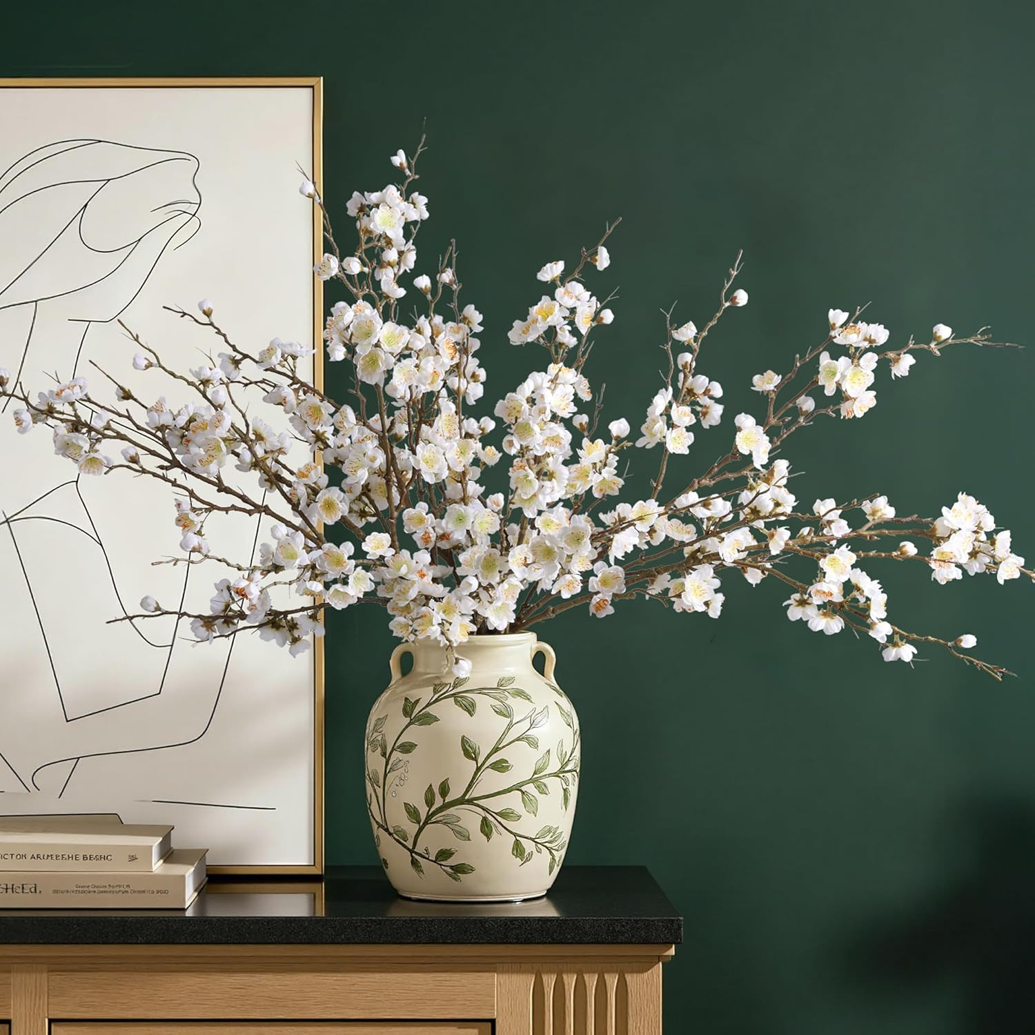 6 Artificial Cherry Blossom Branches 34 45 Long Real Touch White Stems