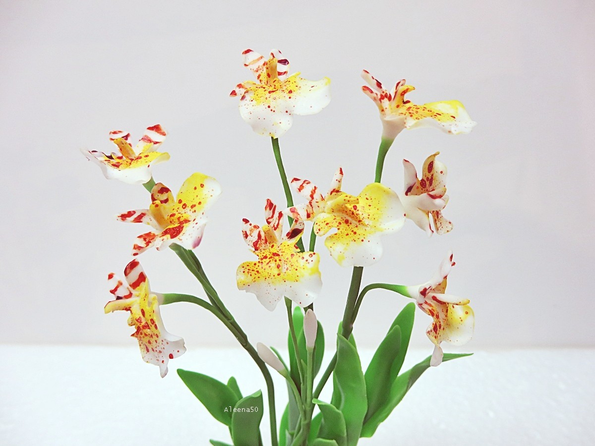 US Stock 7″H Handmade Air-Dry-Clay Miniature Dancing-Lady Orchid Arranged in Pot