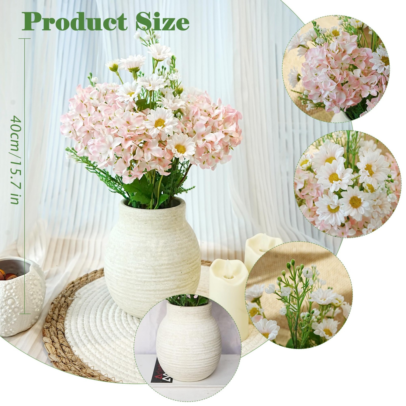 Fake Flowers with Vase for Home Decor, Faux Flowers with Pulp Pot, Flower Arr…
