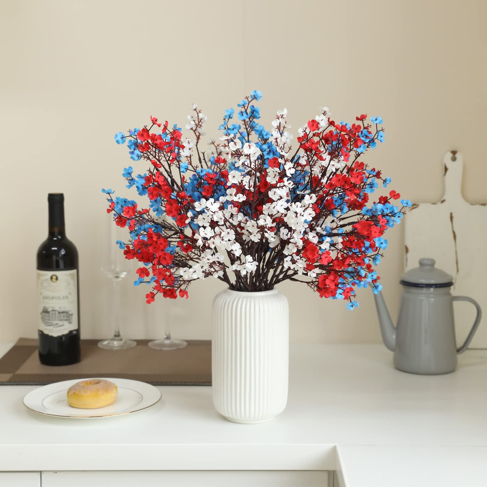 10 Pcs 4th of July Flowers Artificial Babys Breath Fake Silk Red White Blue P…