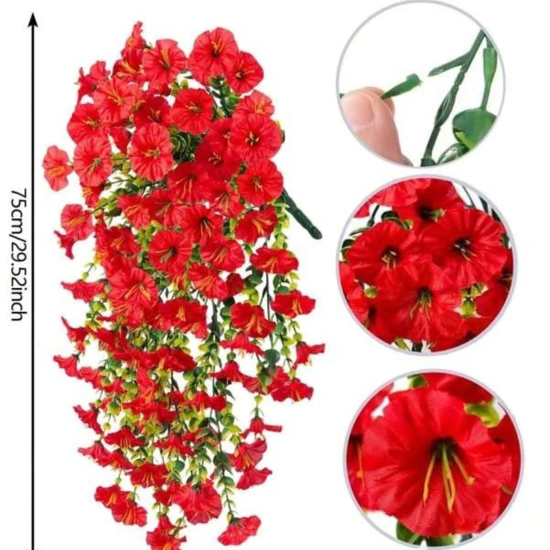 2PCS Artificial Morning Glory Vines UV Resistant Hanging Flowers Decor