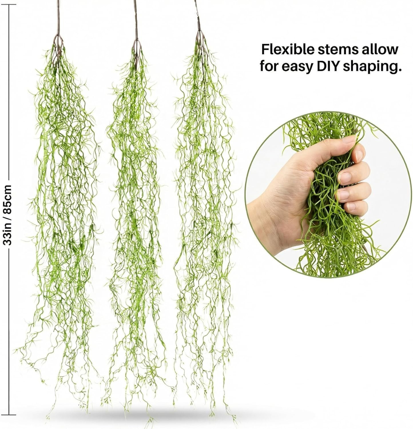 Fake Spanish Moss – Artificial Moss for Plants Indoor Crafts 33 Inch Long 3 PCS