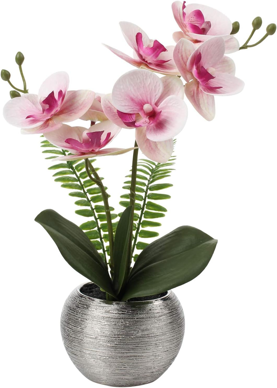 Artificial Orchid Flowers in Gold Ceramic Pot, 13″ Small White Faux Phalaenopsis