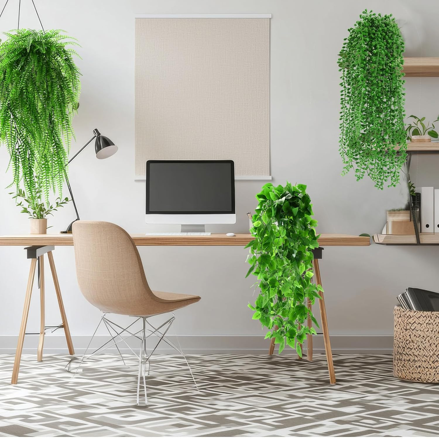 48 Pcs Fake Hanging Plants – Ferns, Ivy, Eucalyptus & More for Indoor/Outdoor De