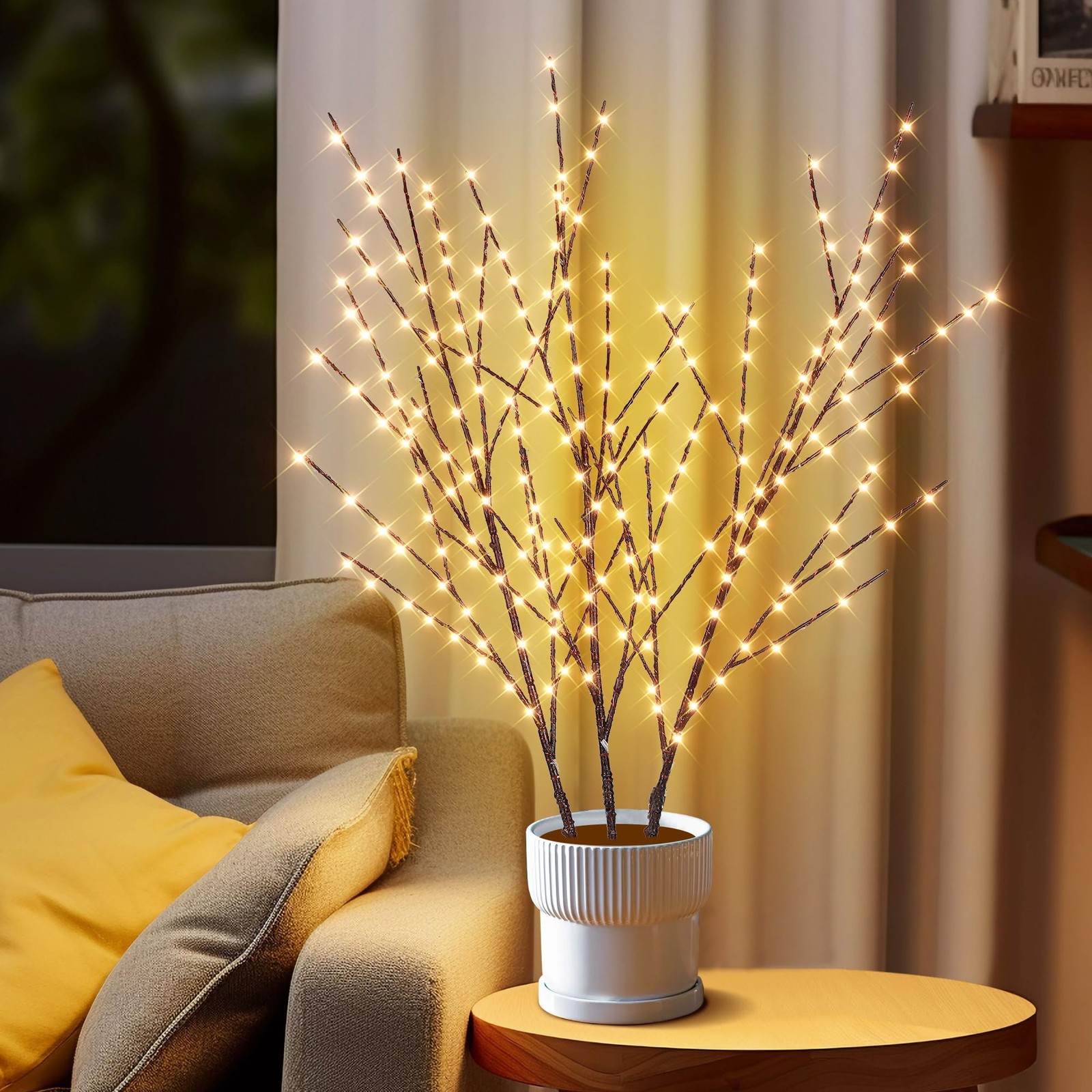 33in Lighted Branches with 180 LED Lights, Twinkling Light Up Tree with Timer…