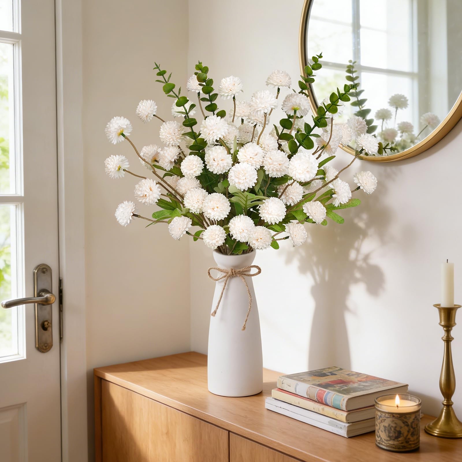 12pcs Champagne Artificial Flowers with White Ceramic Vase ,Faux Flowers for …
