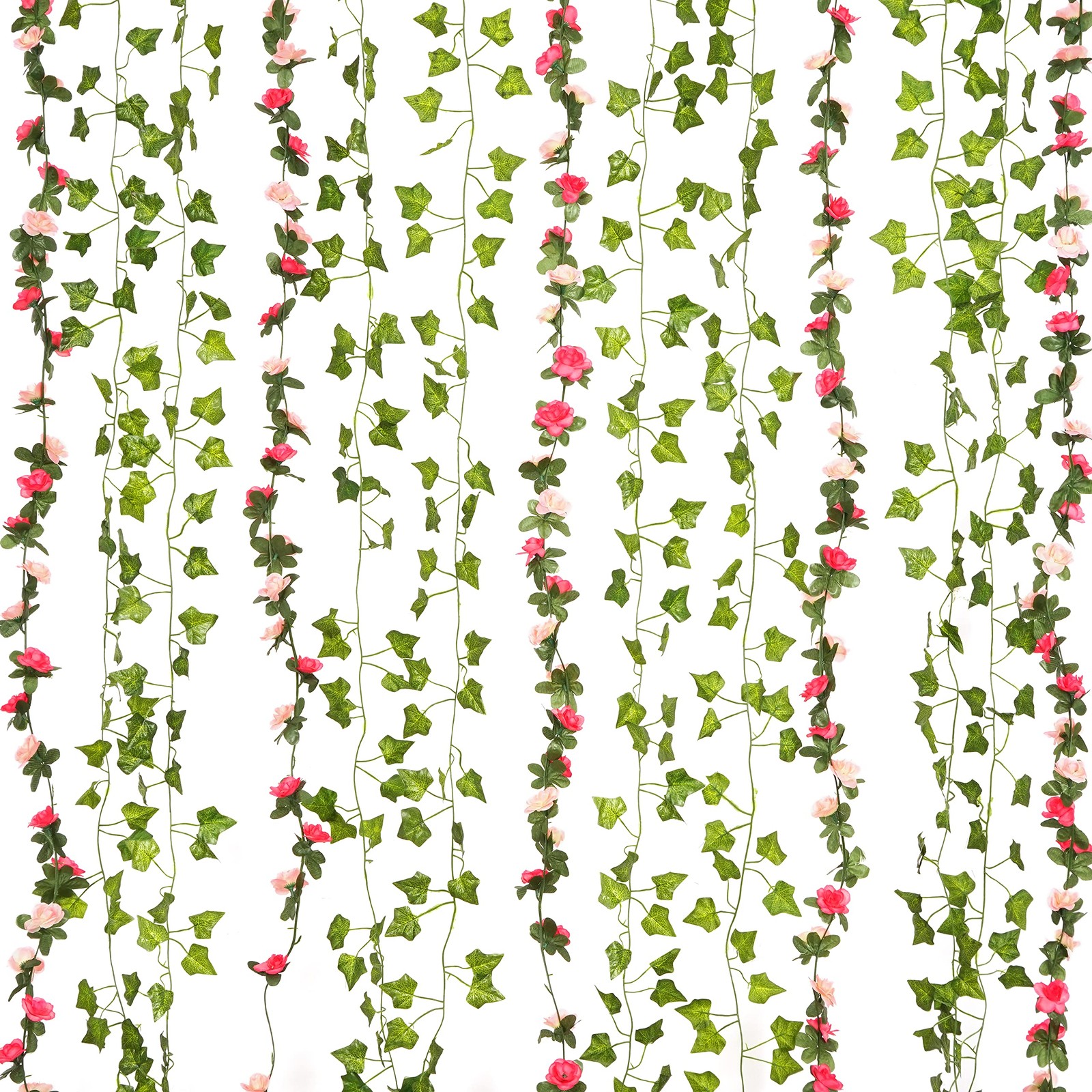 5 Pcs 41Ft Flower Garland Artificial Rose Vines with 5 Pcs 34.5Ft Fake Ivy Vi…