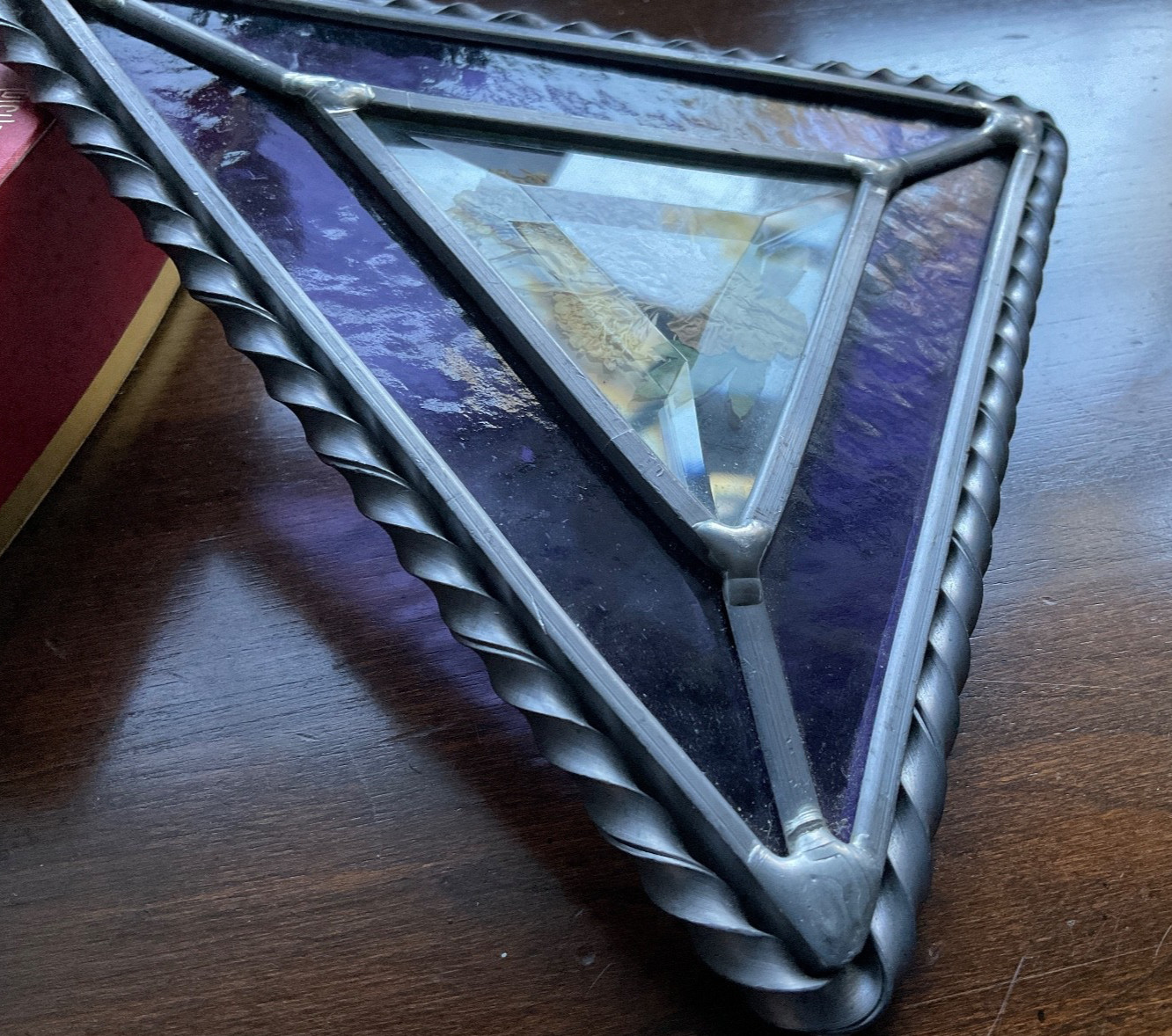 Pressed Flower Art in Floating Beveled Glass-Twisted Pewter Frame-Ornament/Decor