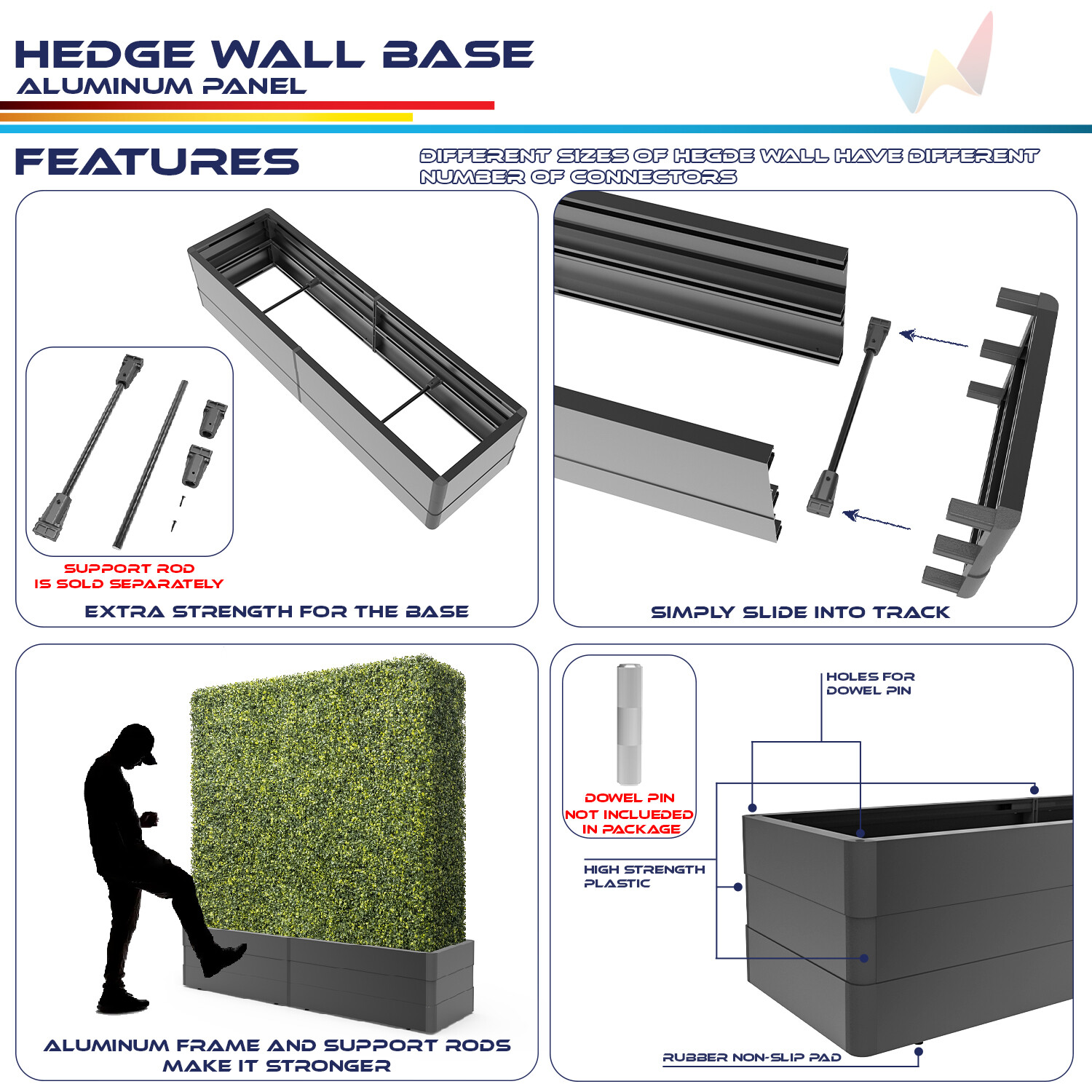 Aluminum Bases Accessory for Artificial Boxwood Hedge Walls