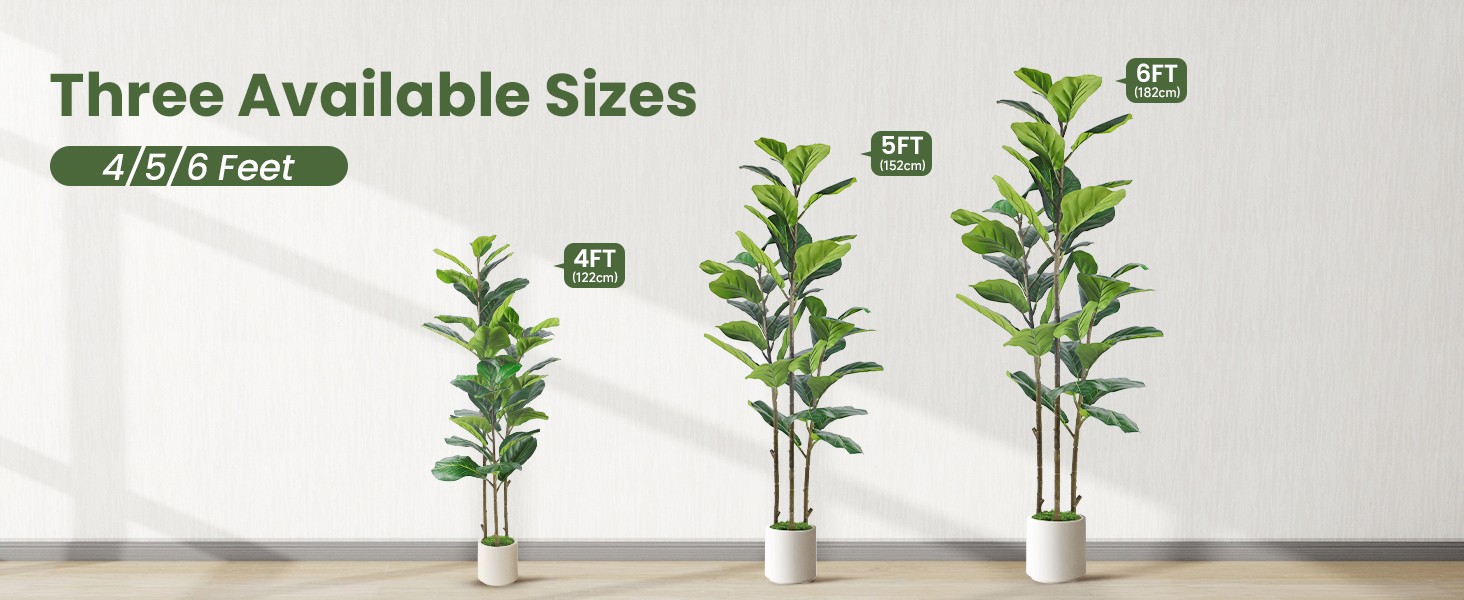 6FT Artificial Fiddle Leaf Fig Tree with White Planter Pot, 6 feet Tall Fake