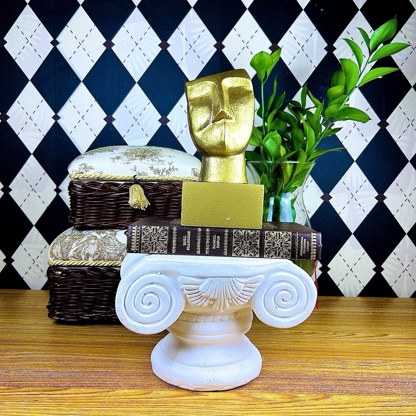 Golden Abstract Face Sculpture Modernist Hollywood Regency Décor