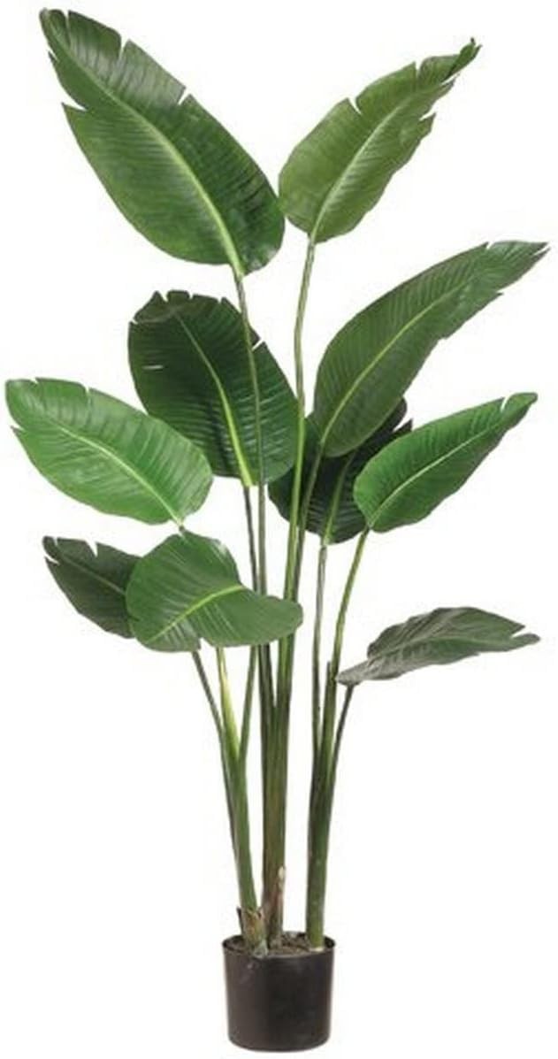 TRESIL 55 INCHES BIRD OF PARADISE ARTIFICIAL PLANT BLACK POT VIBRANT BANANA LEAF