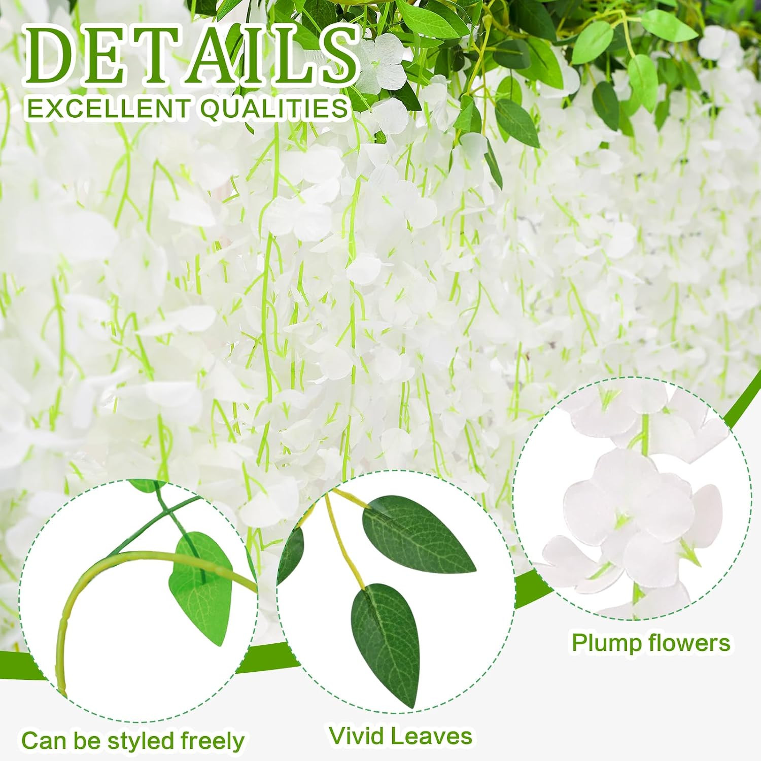 150 Branches Wisteria Hanging Flowers,10Pcs Total 60Ft White Wisteria Artificial